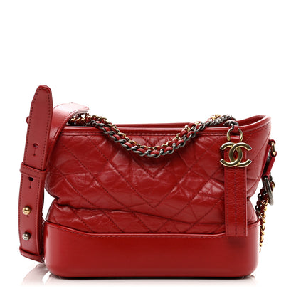 Chanel Aged Calfskin Quilted Small Gabrielle Logo Hobo Red 1 of 10