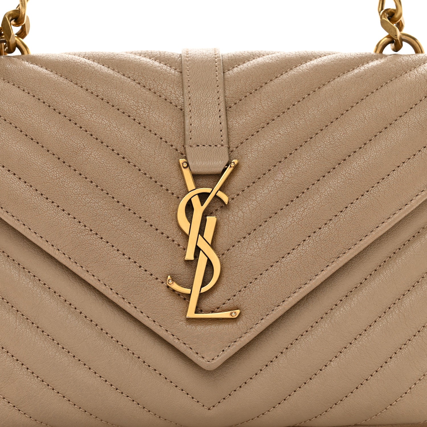 Saint Laurent Sheepskin Matelasse Chevron Monogram Medium College Bag Dark Beige 5 of 13