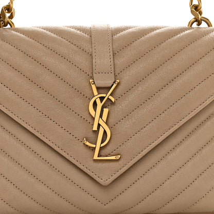 Saint Laurent Sheepskin Matelasse Chevron Monogram Medium College Bag Dark Beige 5 of 13