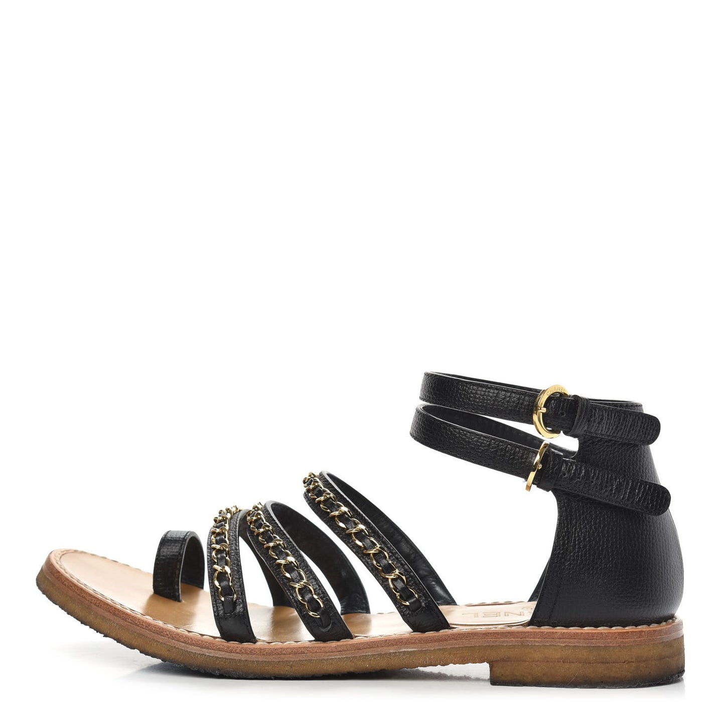 Lambskin Gladiator Chain Sandals 41 Black Gold