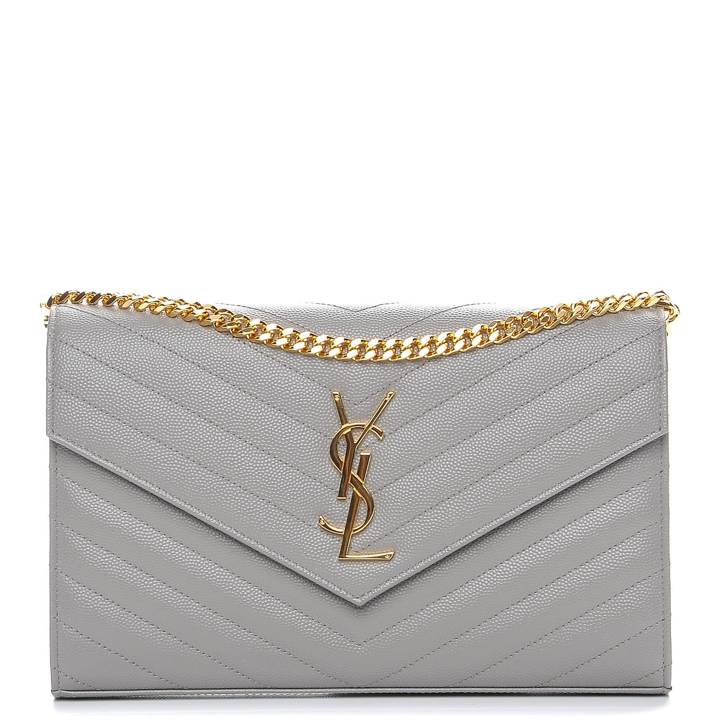 Grain De Poudre Matelasse Chevron Monogram Chain Wallet Fog