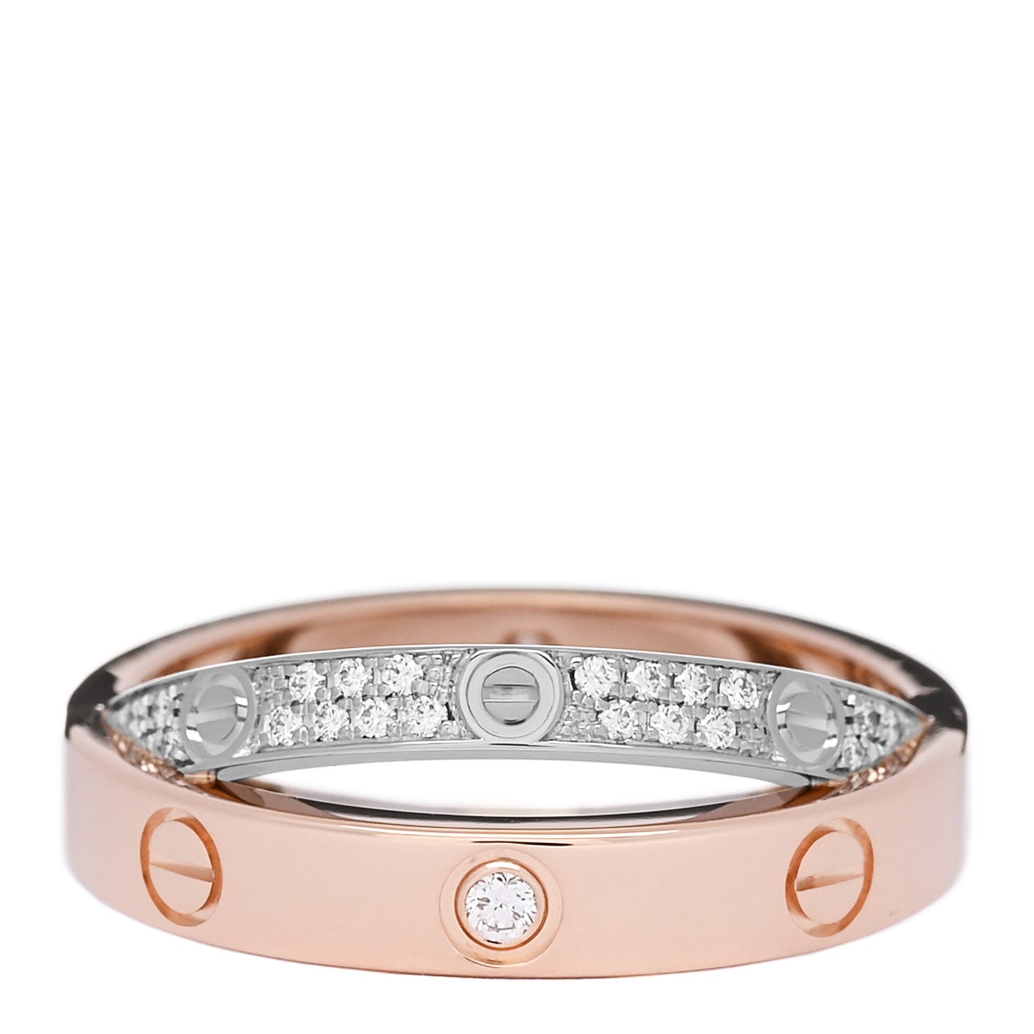 Cartier 18K Pink White Gold Diamond LOVE Pave Ring 49 5 1 of 6