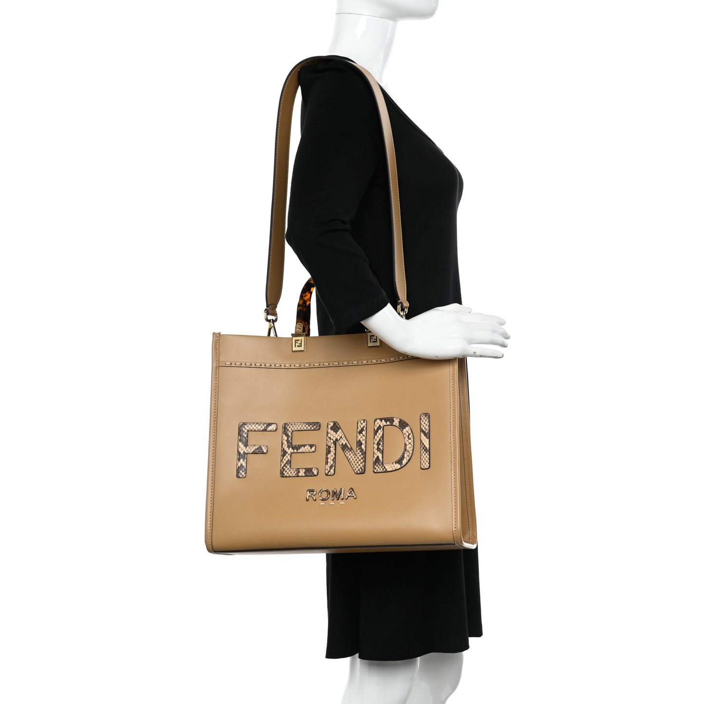 Vitello King Plexiglass Elaphe Python Print Medium Fendi Sunshine Shopper Tote Miele Scuro Makeup