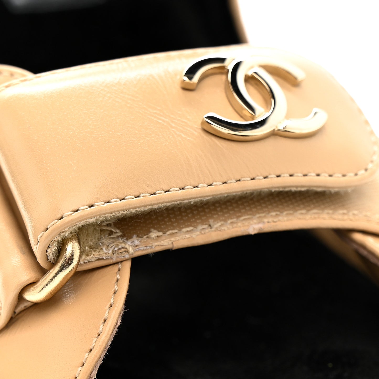 Shiny Calfskin Quilted Wedge Sandals 37 Beige