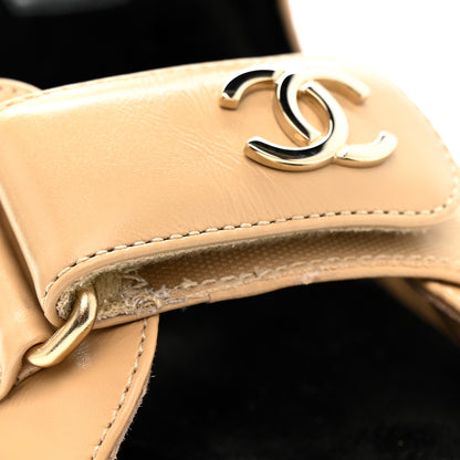 Chanel Shiny Calfskin Quilted Wedge Sandals 37 Beige 11 of 12