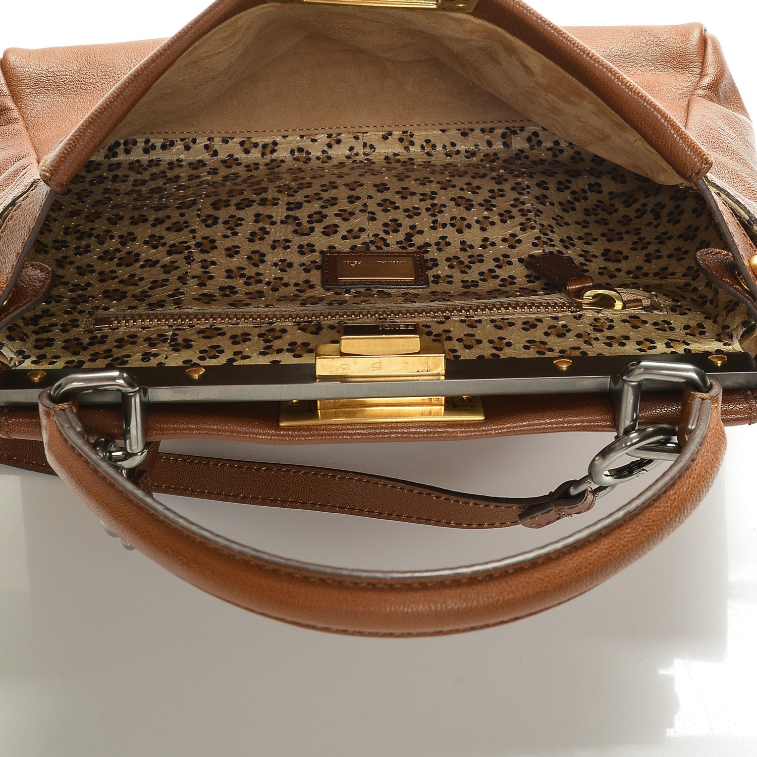 Fendi Goatskin Snakeskin Medium Peekaboo Iconic Satchel Brown 5 of 6