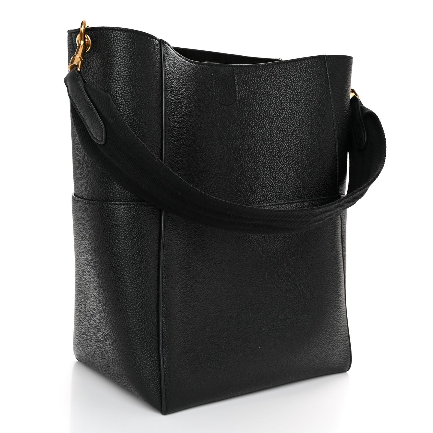 Soft Grained Calfskin Sangle Bucket Bag Black