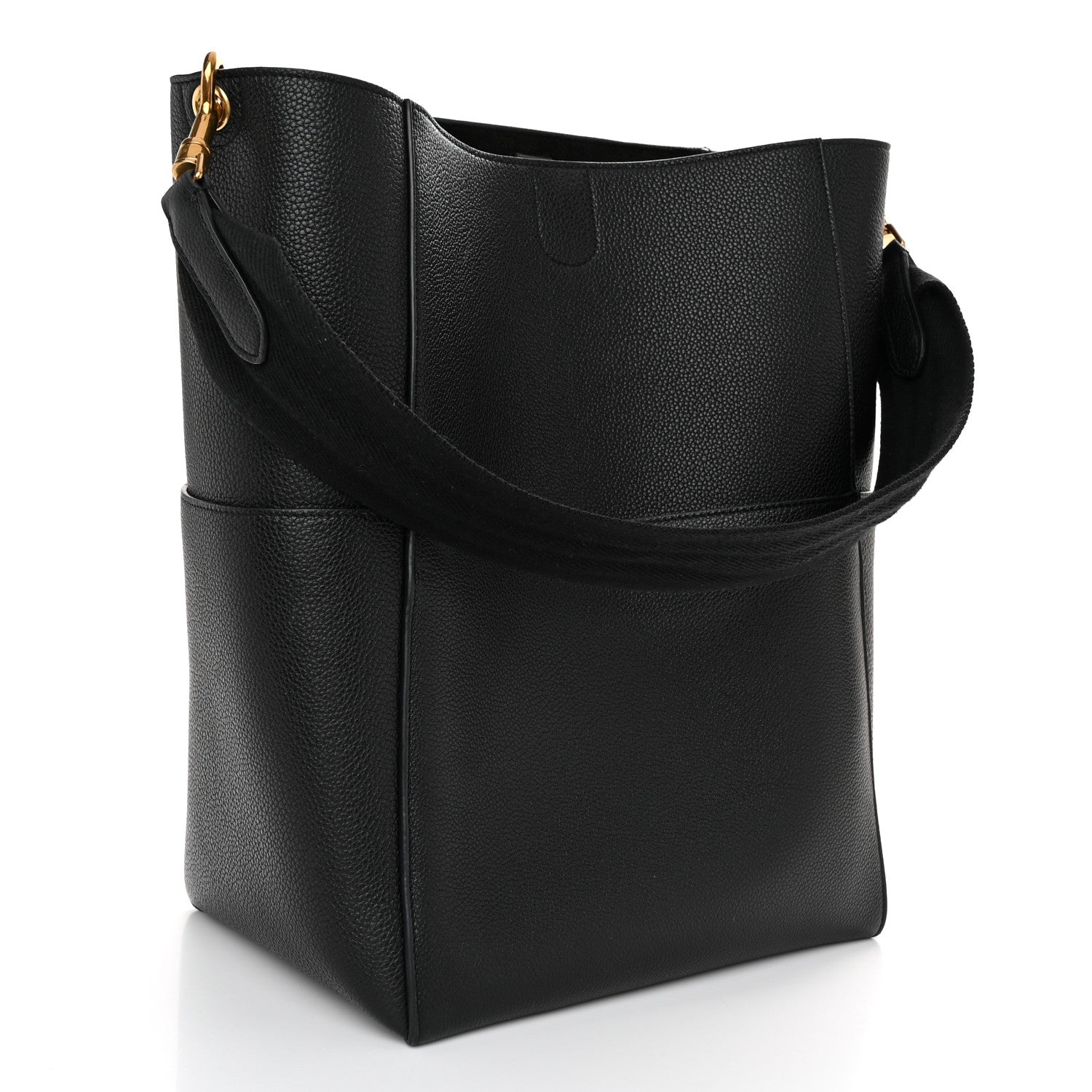 Celine Soft Grained Calfskin Sangle Bucket Bag Black 3 of 10