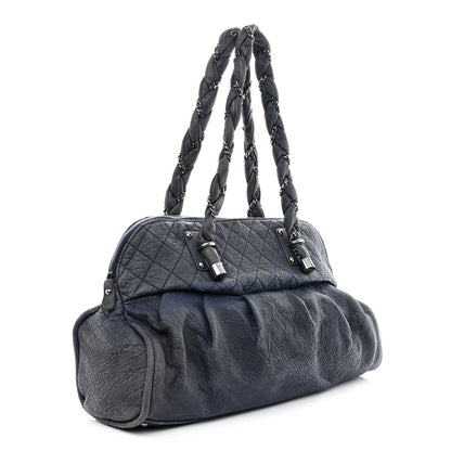Chanel Distressed Lambskin Lady Braid Large Satchel Dark Blue 3 of 10