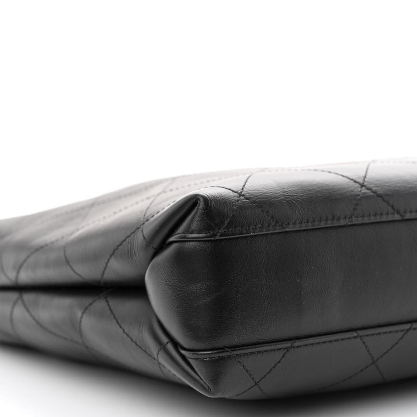 Glazed Calfskin Stitched Shopping Tote Black