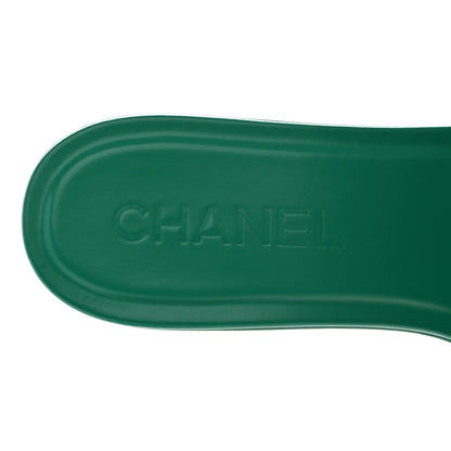 Chanel Calfskin Patent Calfskin Logo Mules 38 Green White 8 of 14