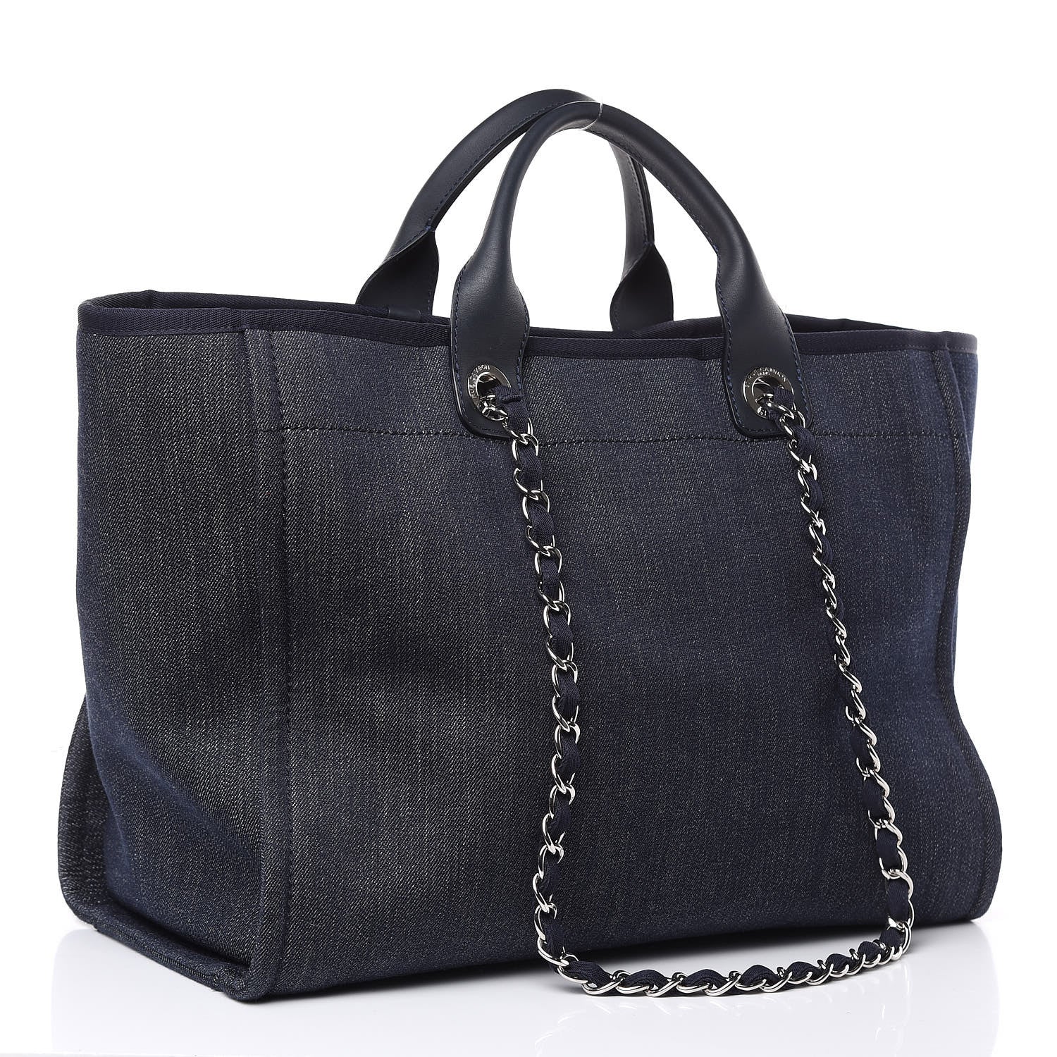 Chanel Denim Large Deauville Tote Blue Orange 3 of 16