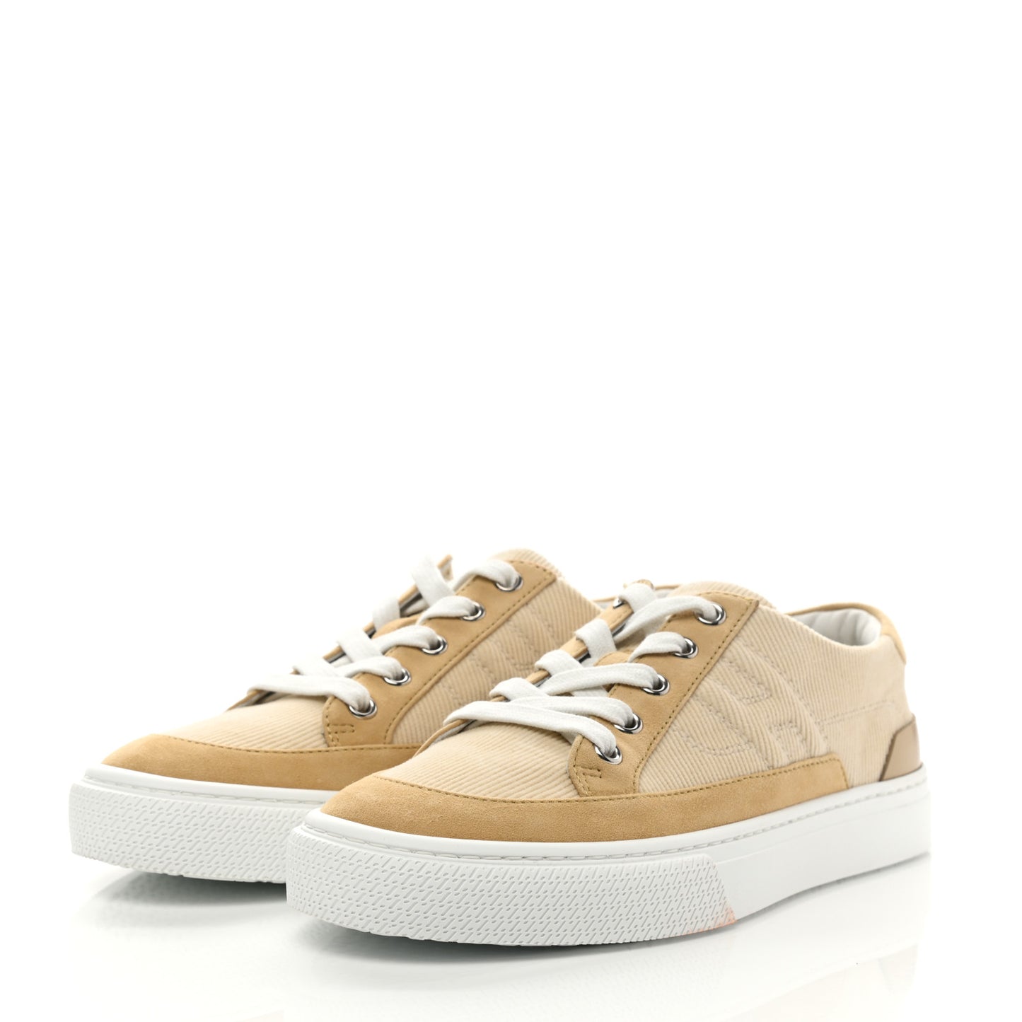 Fabric Ribbed Suede Goatskin Deep Sneakers 36 Beige Crin