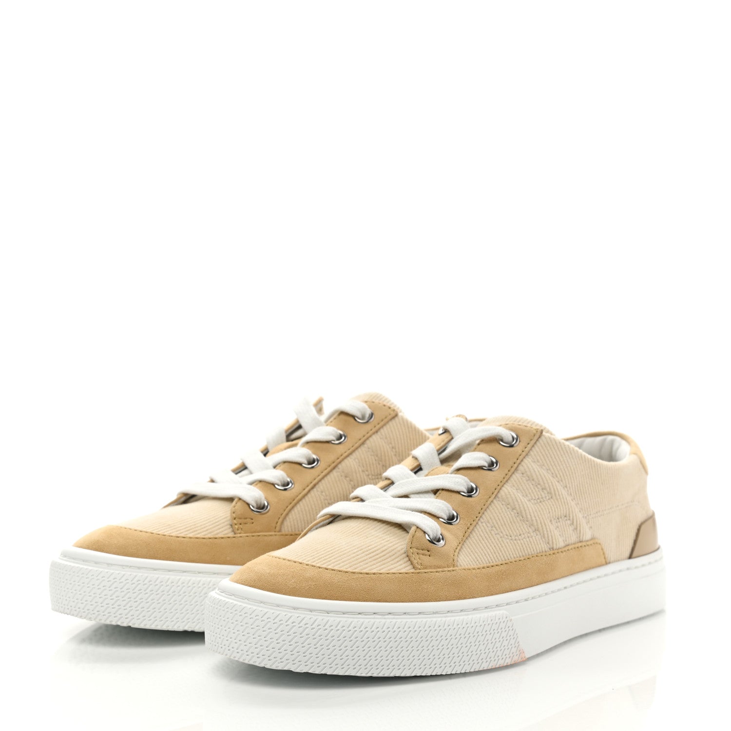 Hermes Fabric Ribbed Suede Goatskin Deep Sneakers 36 Beige Crin 3 of 10