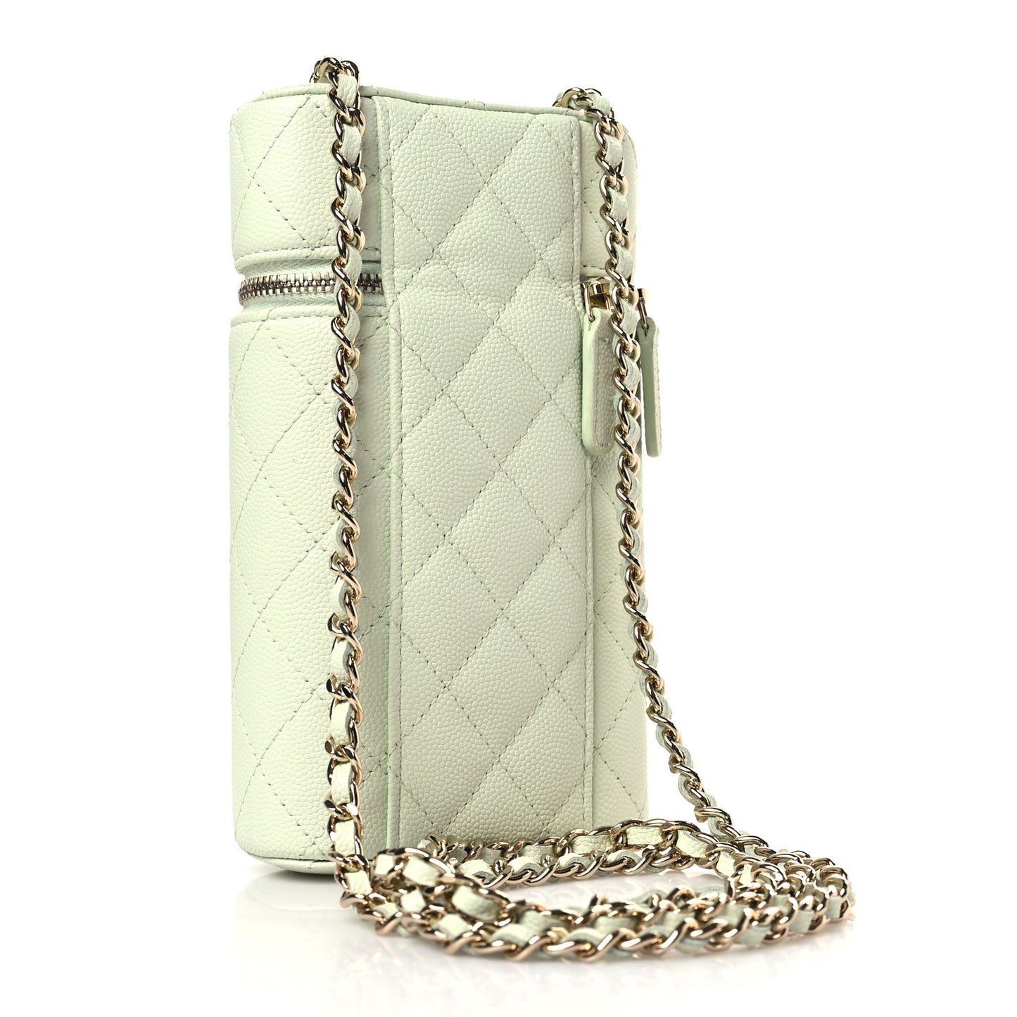 Caviar Quilted Phone Holder With Chain Light Green