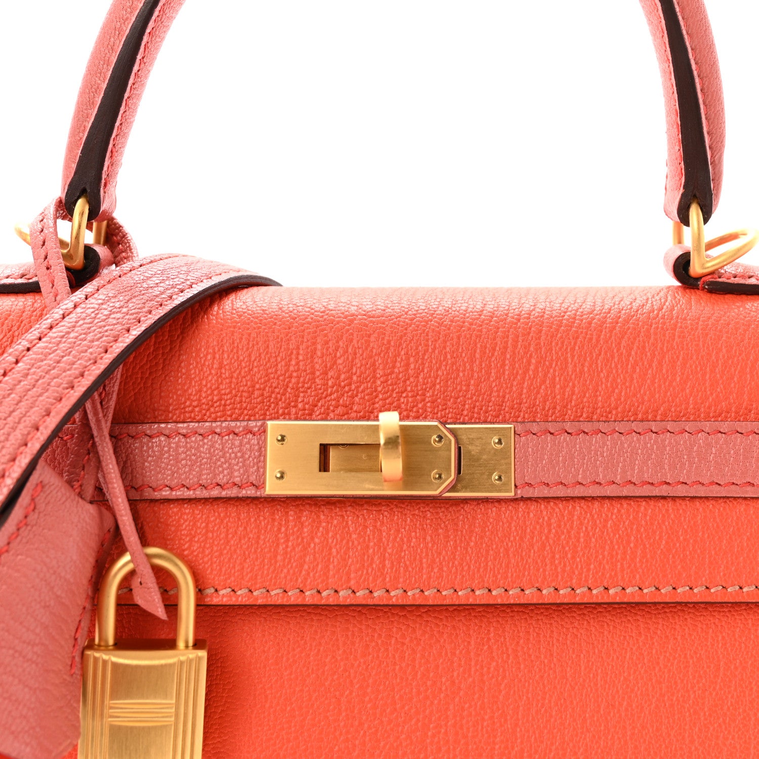 Hermes Chevre Mysore Horseshoe Kelly Sellier 25 Orange Poppy Rose Tea 7 of 10