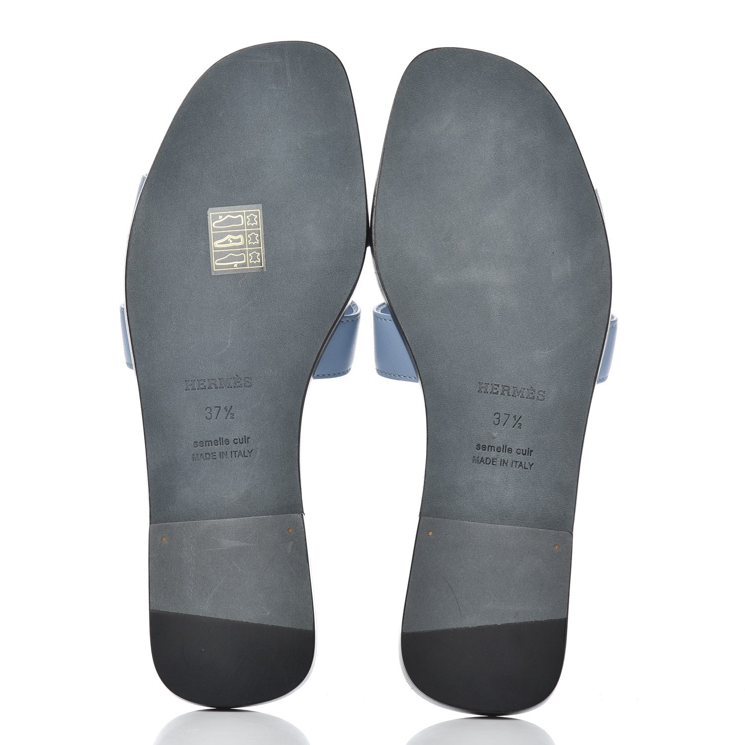 Hermes Box Calfskin Oran Sandals 37.5 Bleu Bleuet 5 of 12