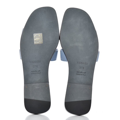 Hermes Box Calfskin Oran Sandals 37.5 Bleu Bleuet 5 of 12