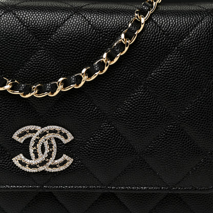 Chanel Caviar Quilted Crystal CC Wallet On Chain WOC Black 7 of 12