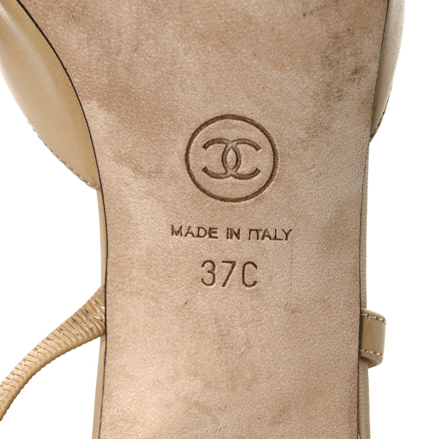 Chanel Goatskin Grosgrain Cap Toe CC Slingback Pumps 37 Beige Black 7 of 9
