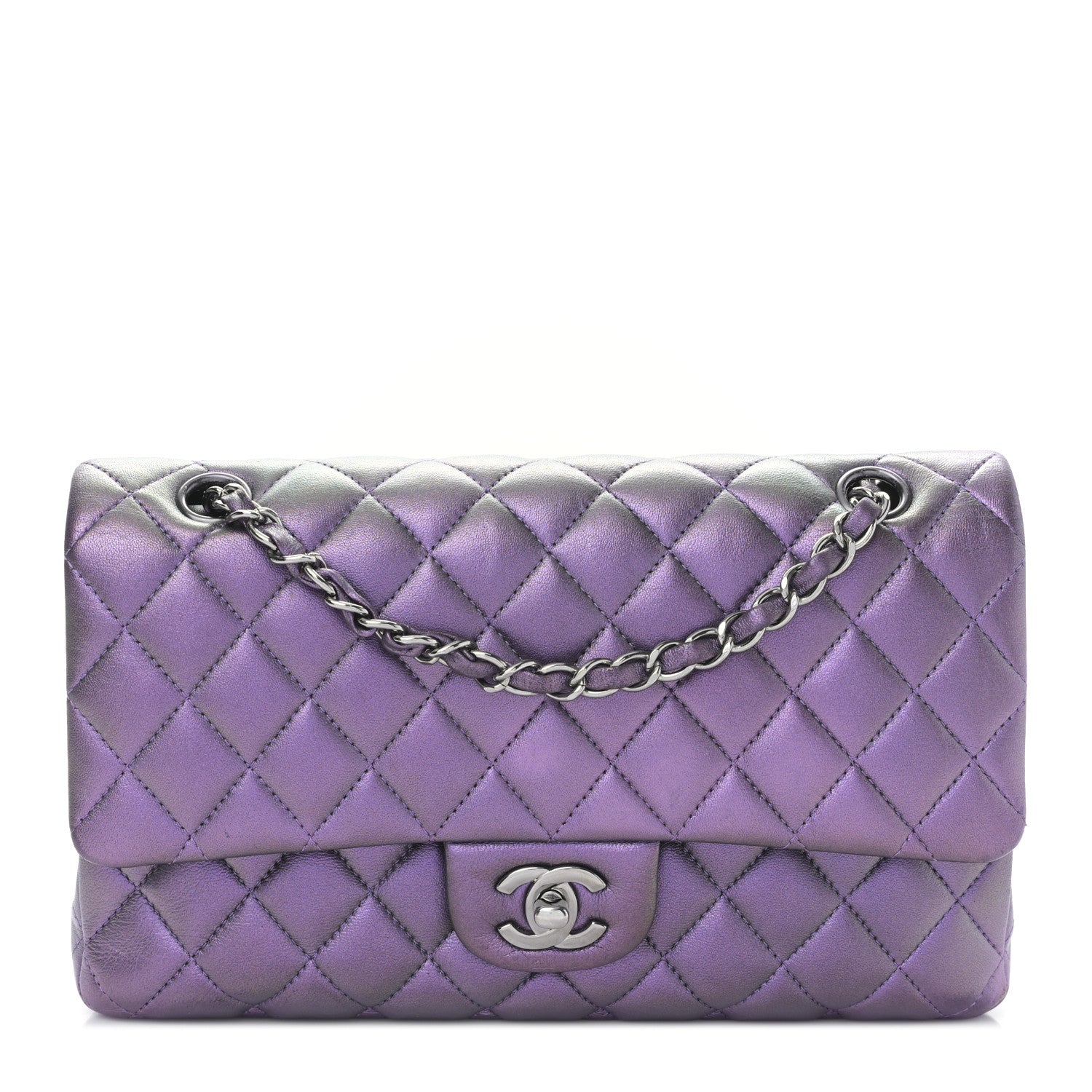 Chanel Iridescent Lambskin Quilted Medium Double Flap Dark Purple 1 of 9