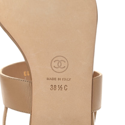 Chanel Lambskin CC Thong Sandals 38.5 Beige 6 of 8