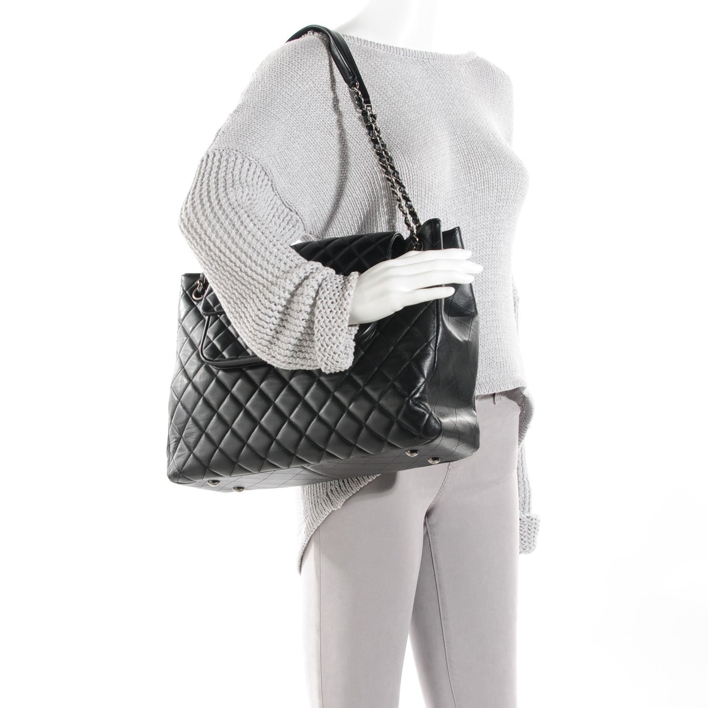 Calfskin Quilted Flap Tote Black