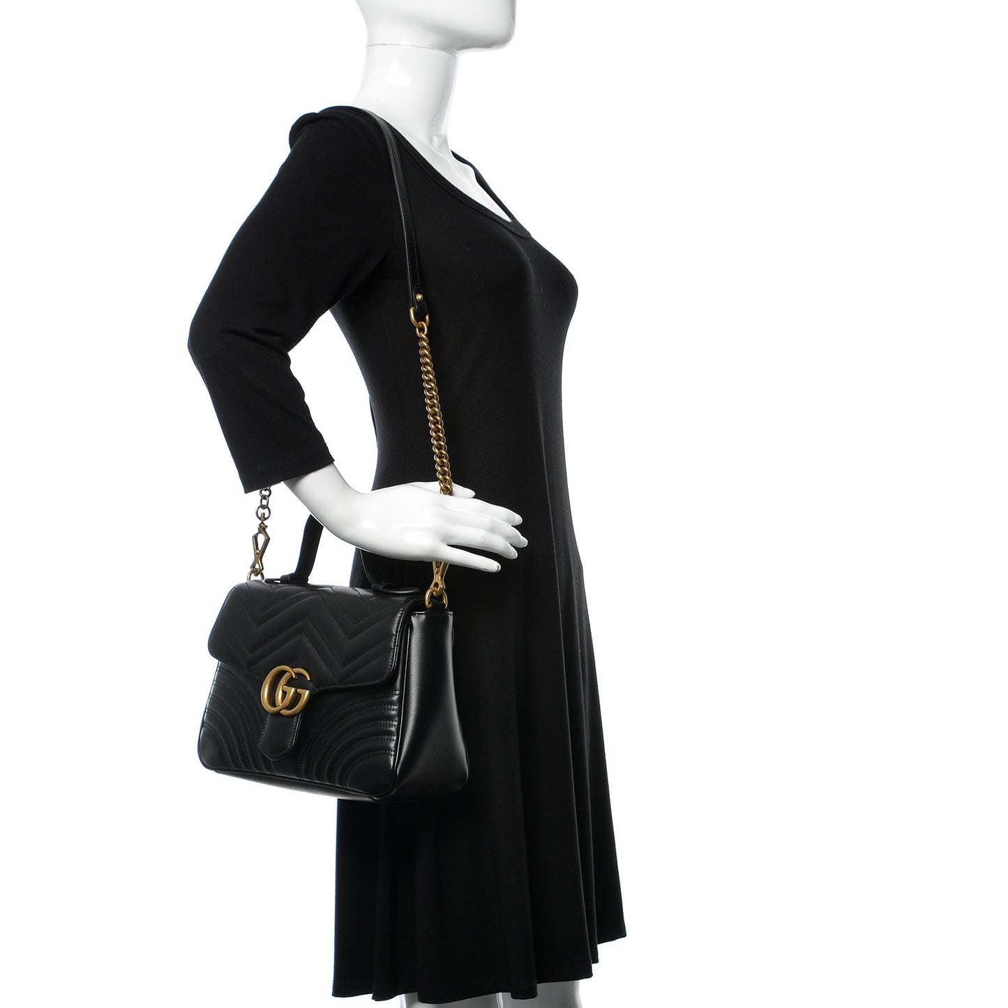 Calfskin Matelasse Small GG Marmont Top Handle Shoulder Bag Black