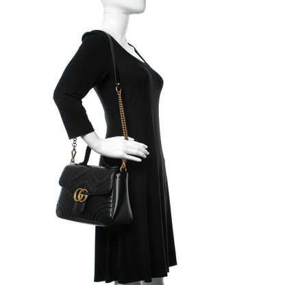 Gucci Calfskin Matelasse Small GG Marmont Top Handle Shoulder Bag Black 2 of 9