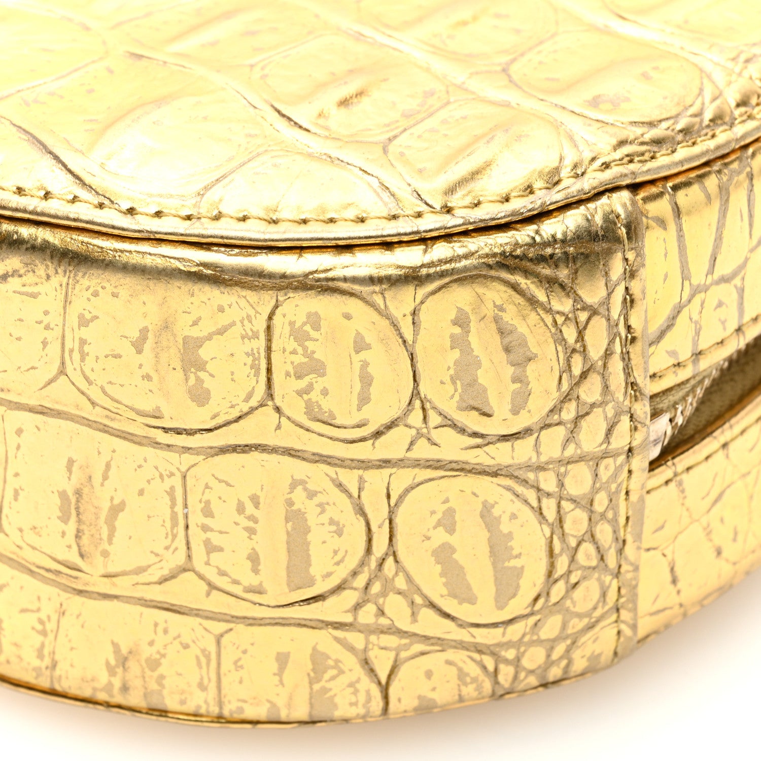 Chanel Metallic Calfskin Crocodile Embossed Cocodile Round Clutch with Chain Gold 10 of 10