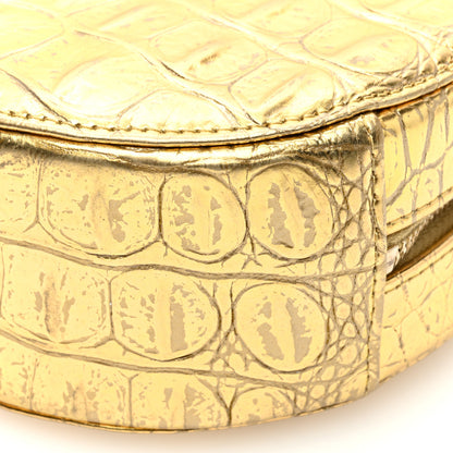 Chanel Metallic Calfskin Crocodile Embossed Cocodile Round Clutch with Chain Gold 10 of 10