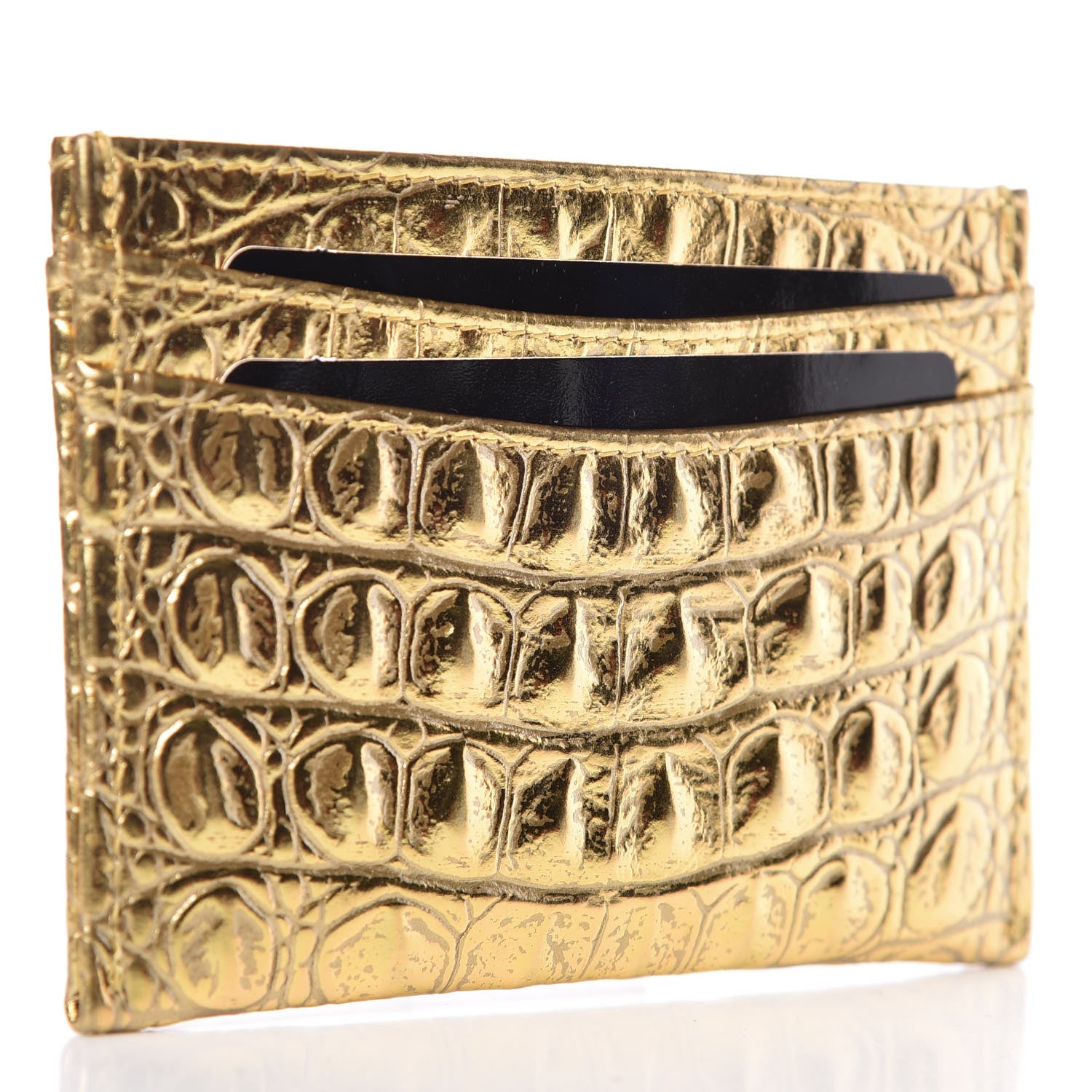 Chanel Metallic Calfskin Crocodile Embossed Cocodile Card Holder Gold 3 of 11