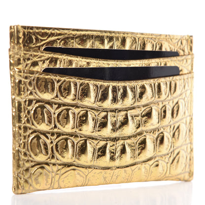 Chanel Metallic Calfskin Crocodile Embossed Cocodile Card Holder Gold 3 of 11