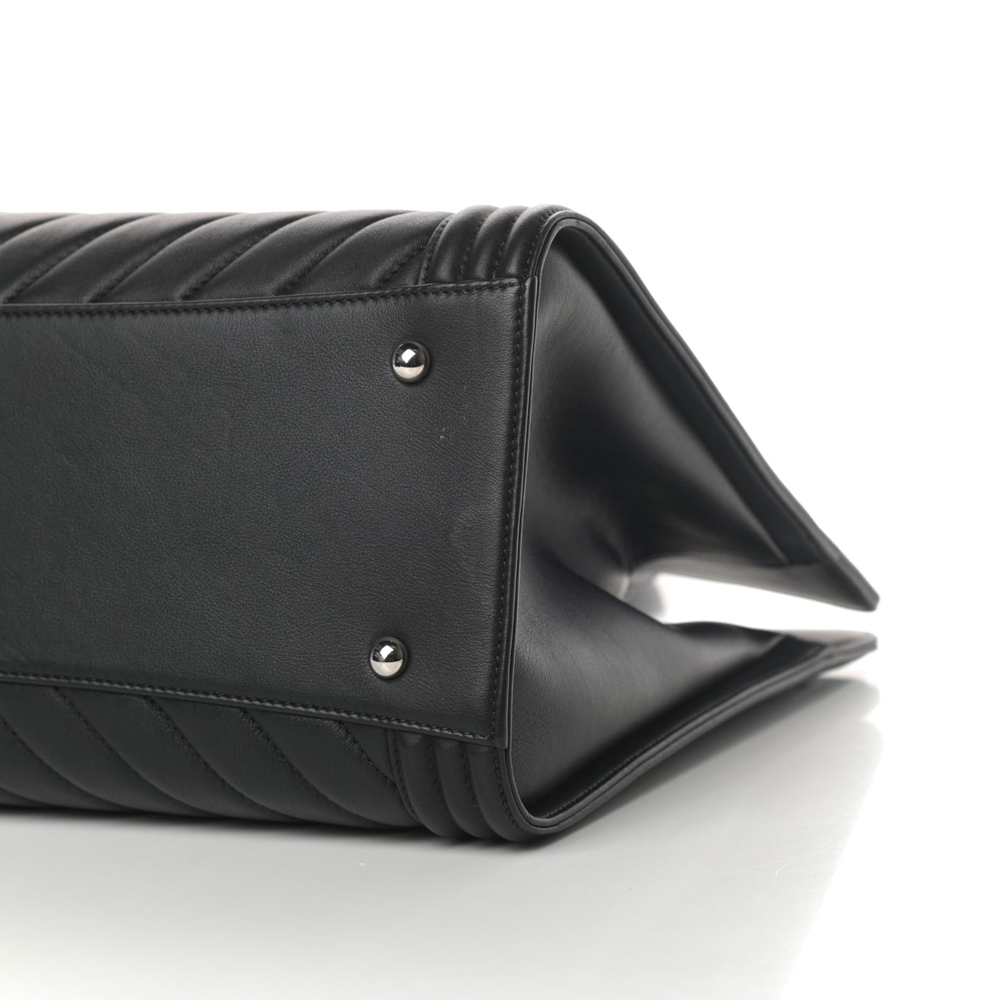 Calfskin Chevron Quilted Boy Shopping Tote Black