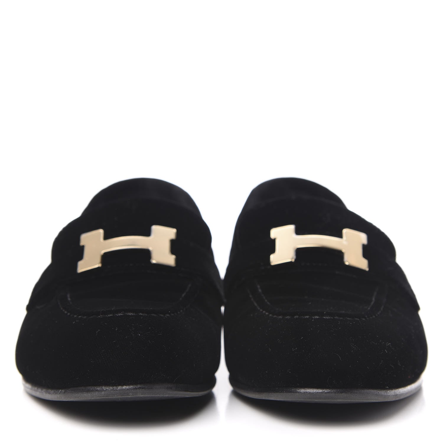 Hermes Velvet Womens Paris Loafers 35 Black 2 of 9