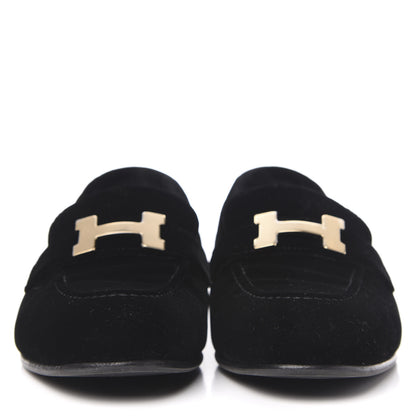 Hermes Velvet Womens Paris Loafers 35 Black 2 of 9