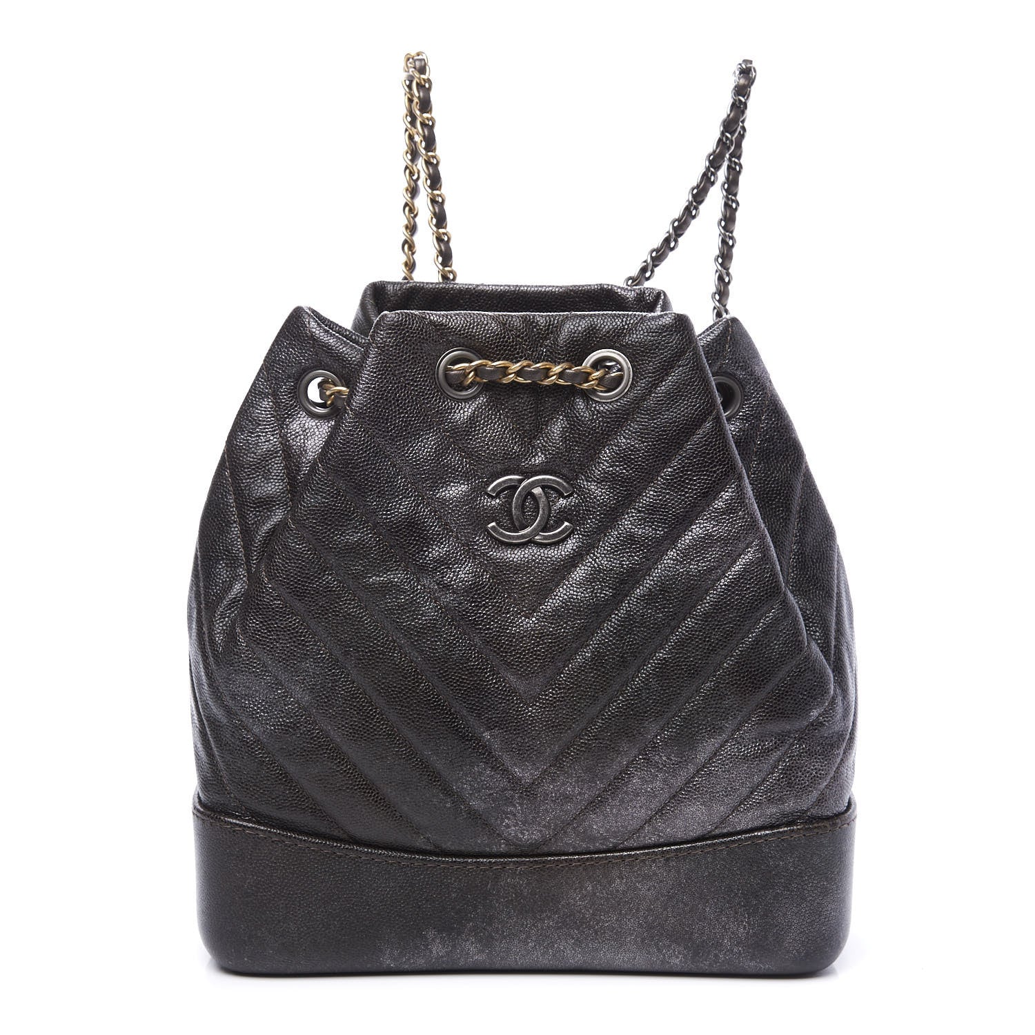 Chanel Metallic Grained Goatskin Chevron Quilted Gabrielle Backpack Dark Silver Gold 1 of 10