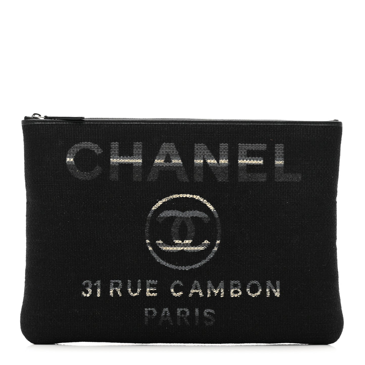Striped Canvas Medium Deauville Cosmetic Pouch Grey Black