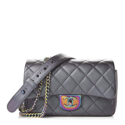 Chanel Iridescent Goatskin Quilted Small Double Carry Waist Chain Flap Purple 1 of 10