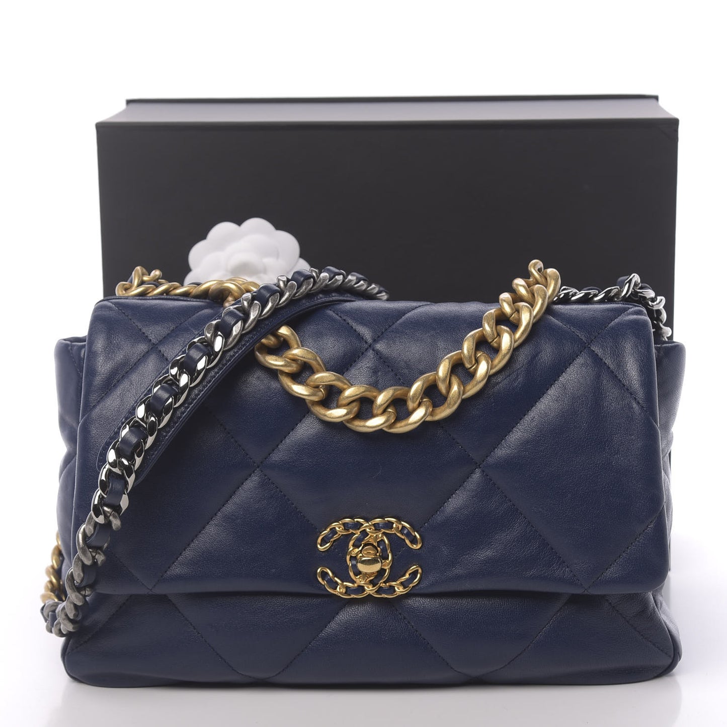 Goatskin Quilted Medium 19 Flap Dark Blue