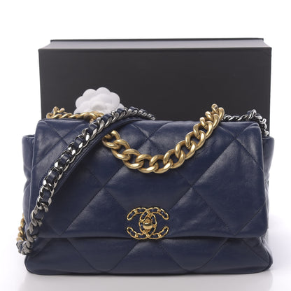 Chanel Goatskin Quilted Medium 19 Flap Dark Blue 15 of 15