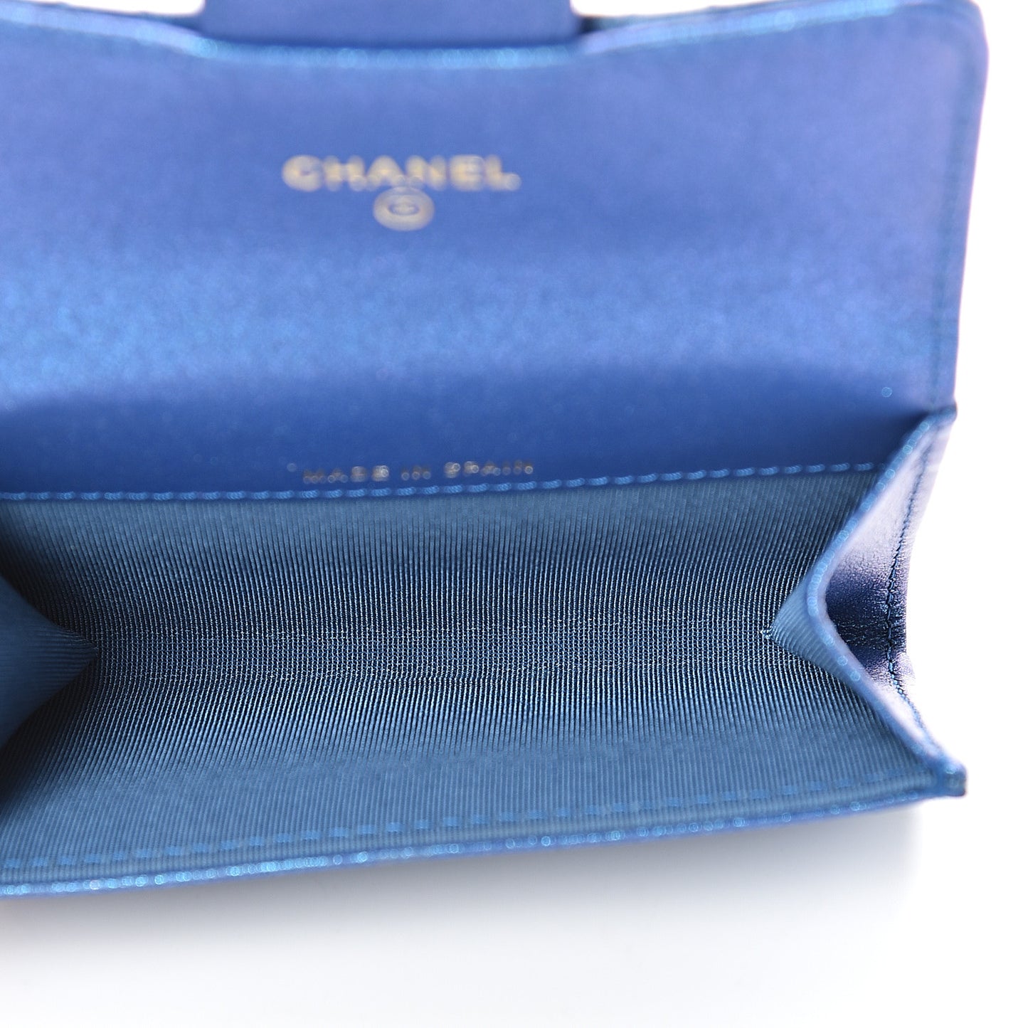 Glittered Aged Calfskin Quilted Reissue Flap Card Holder Blue