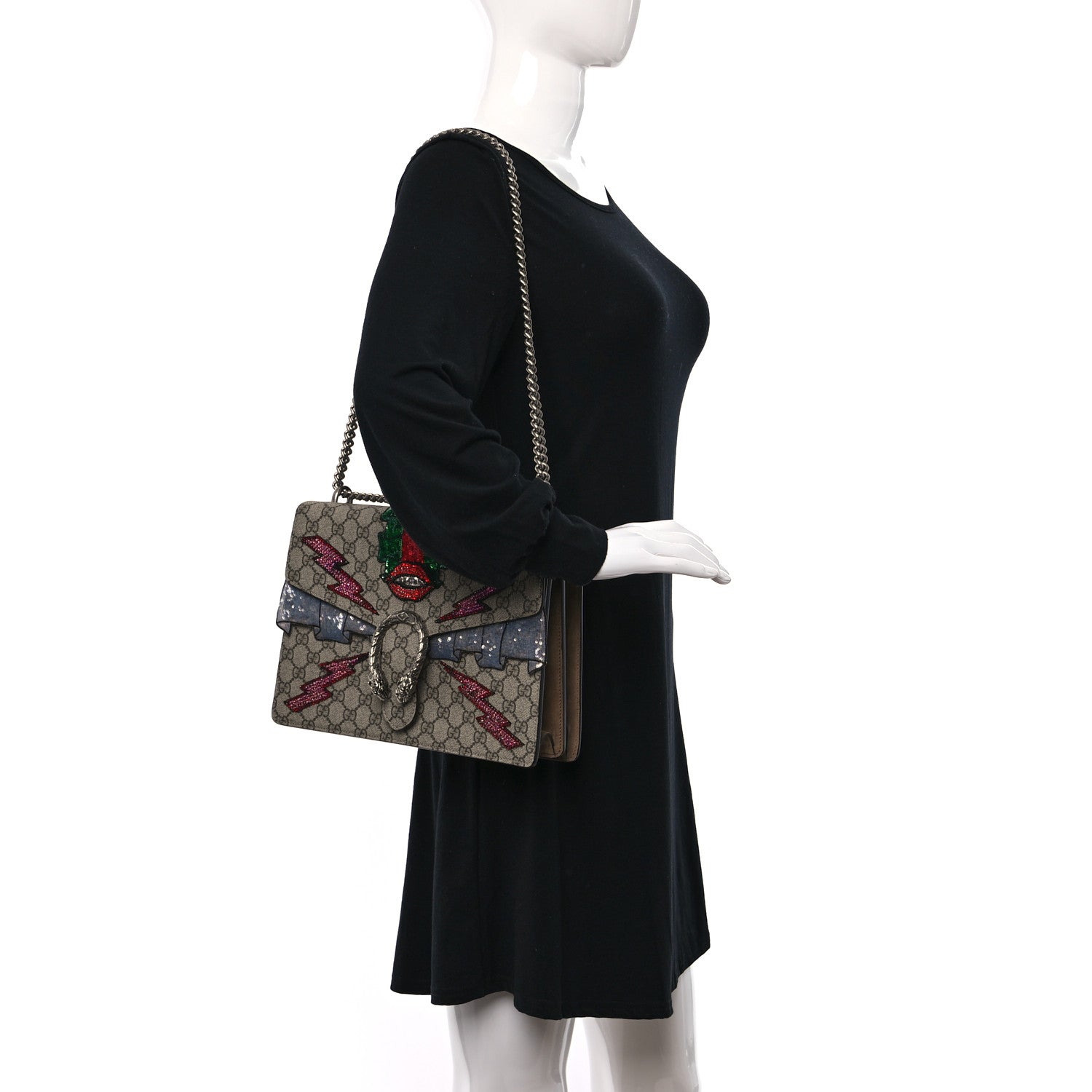 Gucci GG Supreme Monogram Lightning Embroidered Medium Dionysus Shoulder Bag Beige 1 of 9