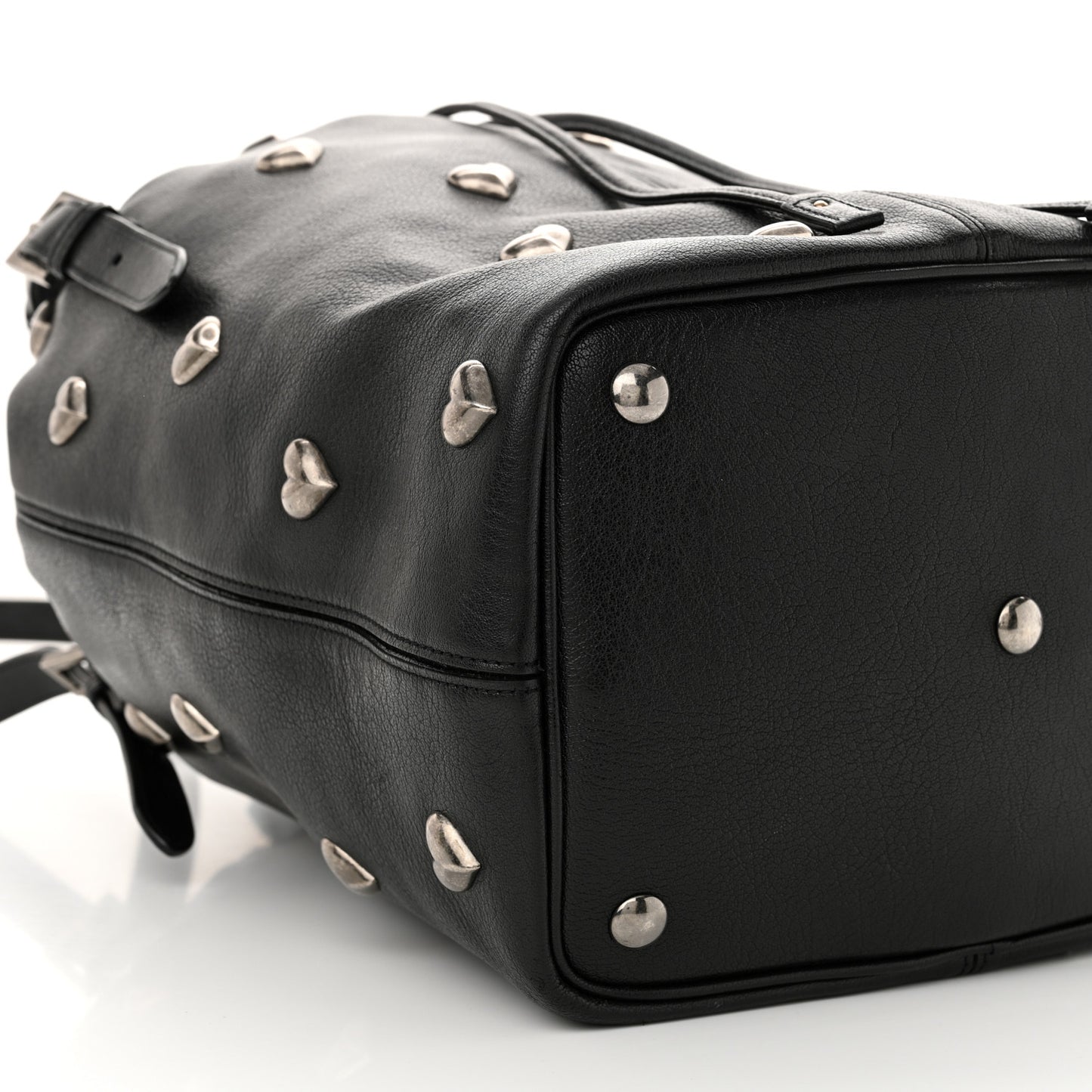 Lambskin Medium Heart Studded Riva Bucket Bag Black