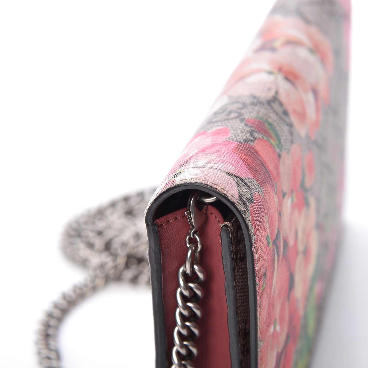 Gucci GG Supreme Monogram Blooms Chain Wallet Beige Multicolor Dry Rose 13 of 14