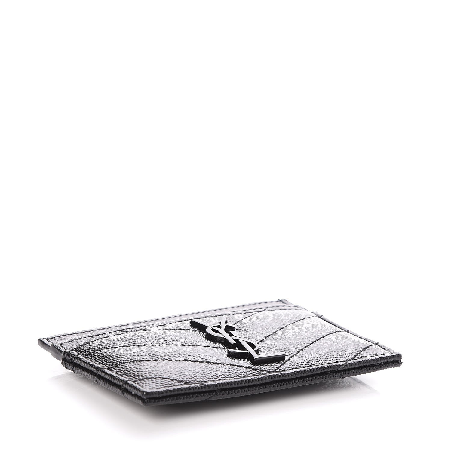 Saint Laurent Grain De Poudre Matelasse Chevron Monogram Credit Card Case Black 4 of 8