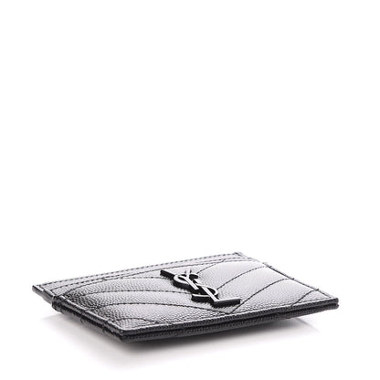 Saint Laurent Grain De Poudre Matelasse Chevron Monogram Credit Card Case Black 4 of 8