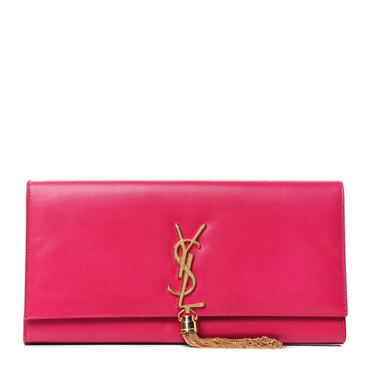 Saint Laurent Calfskin Classic Monogram Tassel Clutch Fuchsia 1 of 4