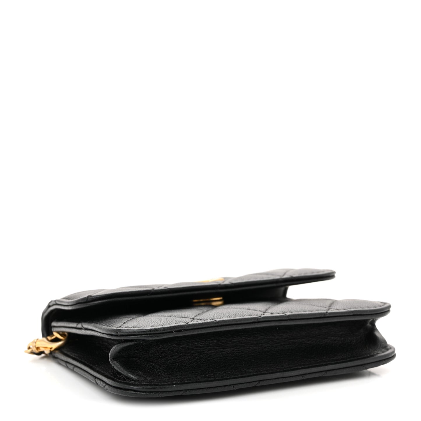 Lambskin Quilted Pearl Crush Flap With Chain Black