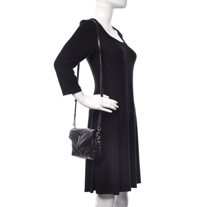 Saint Laurent Calfskin Y Quilted Monogram Toy Loulou Crossbody Bag Black 2 of 12
